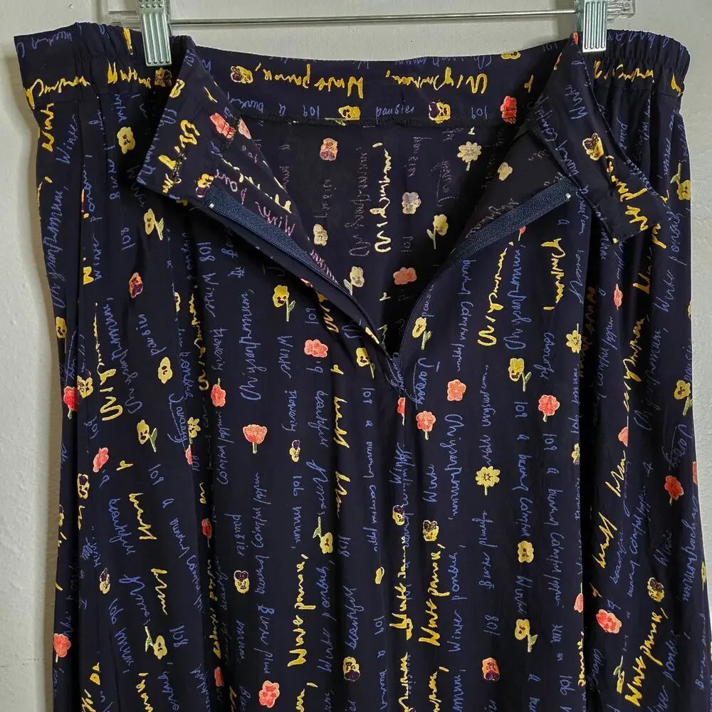 Vintage Floral Midi Faux Wrap Skirt 20 Script Poet Core Librarian Teacher Artsy